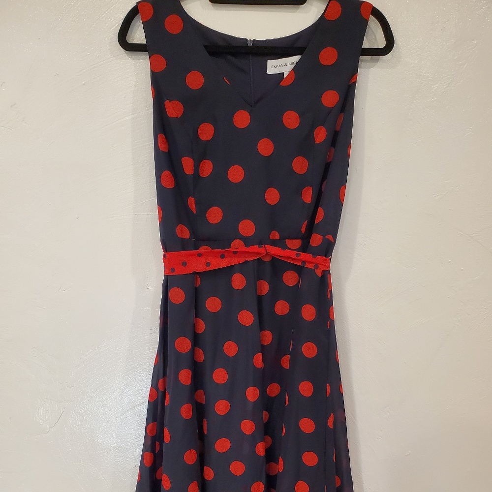 Emma & Michelle Navy & Red Polka Dot Dress